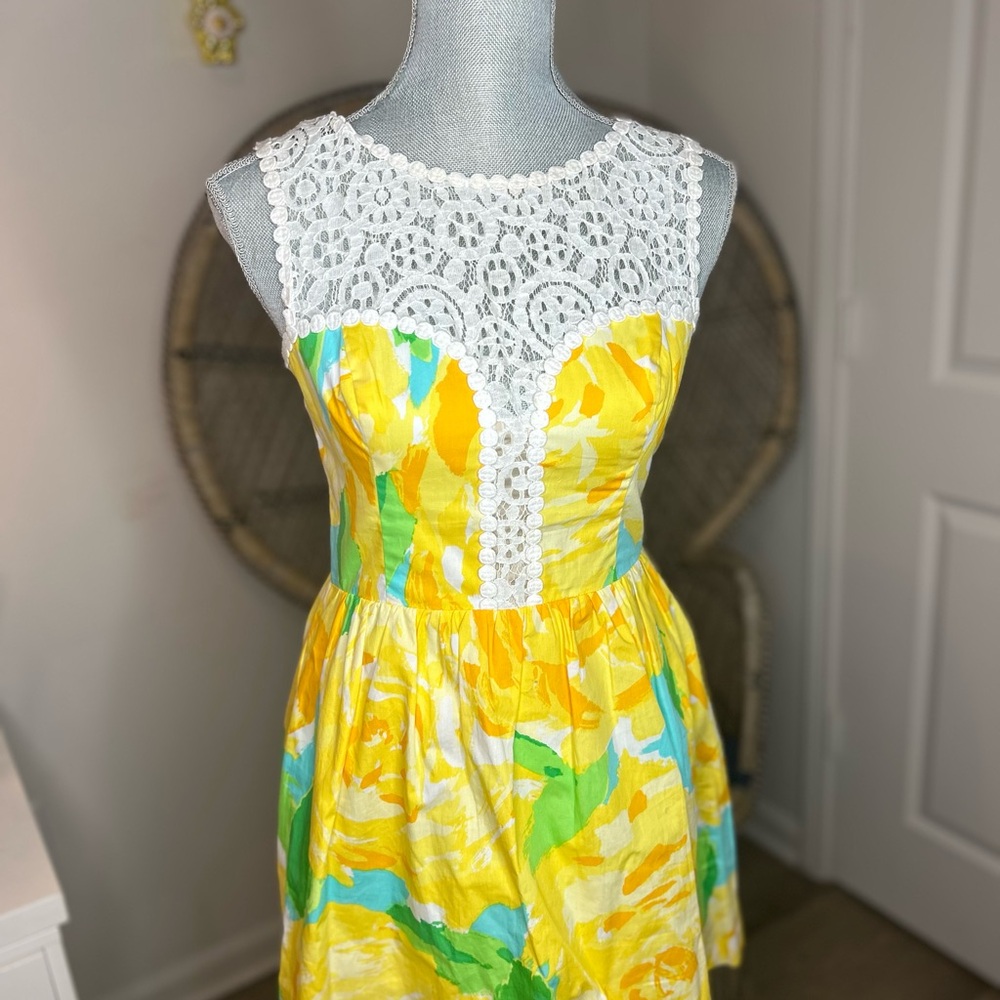 Yellow Floral Lace Dress